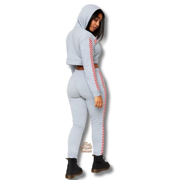 Chic Two Piece Lounge Set Cropped Top and Joggers with Side Stripe Details - Picture 2 of 4